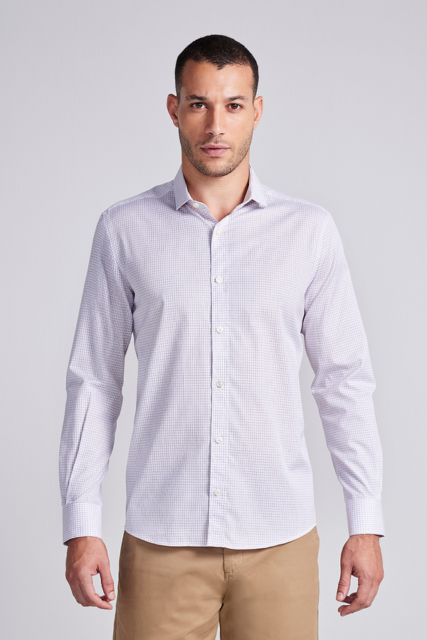 Camisa Algodão Egípcio Slim Fit Listrada - Rosa Claro