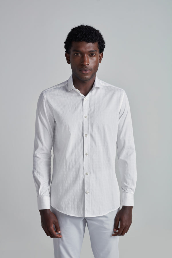 Camisa Jacquard Slim Fit Listrada - Branco