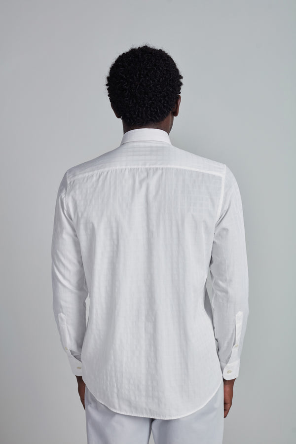 Camisa Jacquard Slim Fit Listrada - Branco