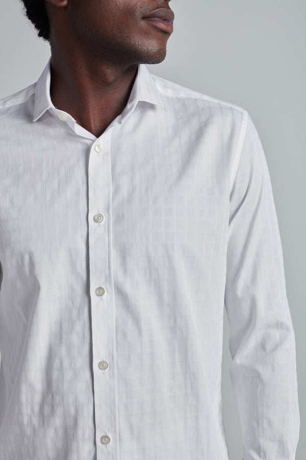 Camisa Jacquard Slim Fit Listrada - Branco