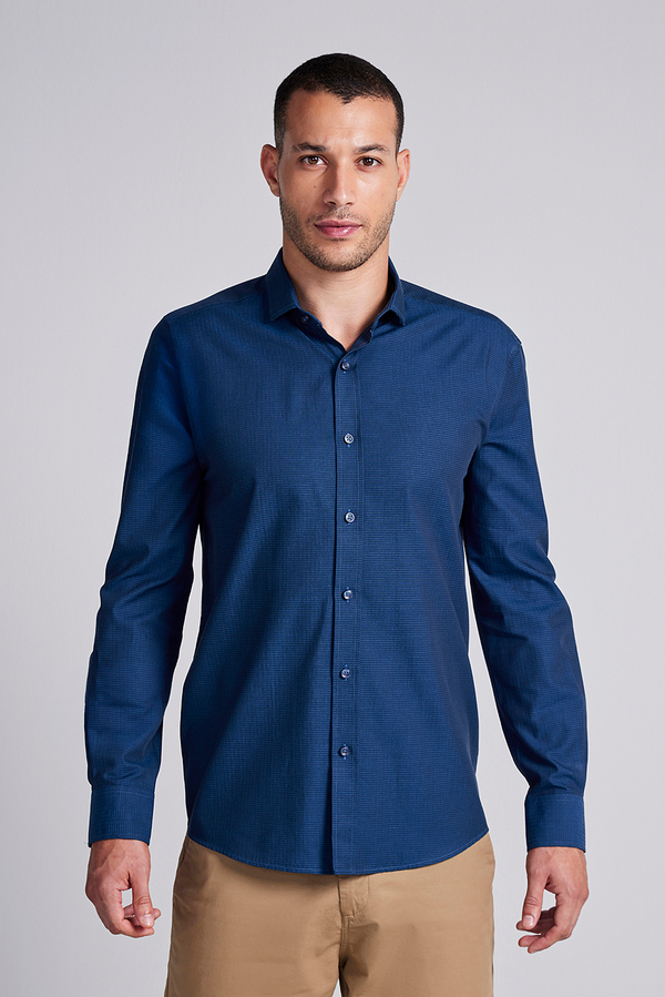 Camisa Lisa Comfort - Azul Marinho