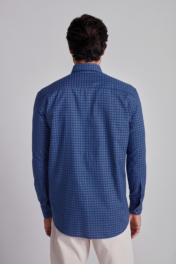 Camisa Algodão Egípcio Comfort Listrada - Azul
