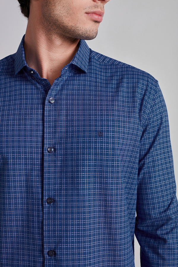 Camisa Algodão Egípcio Comfort Listrada - Azul Medio