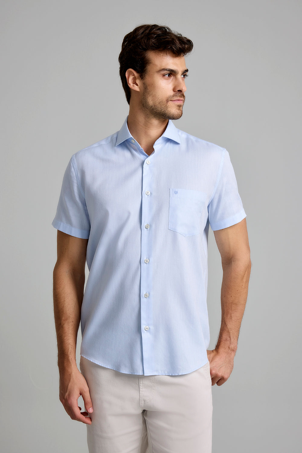 Camisa Manga Curta com Bolso Algodão Egípcio Comfort