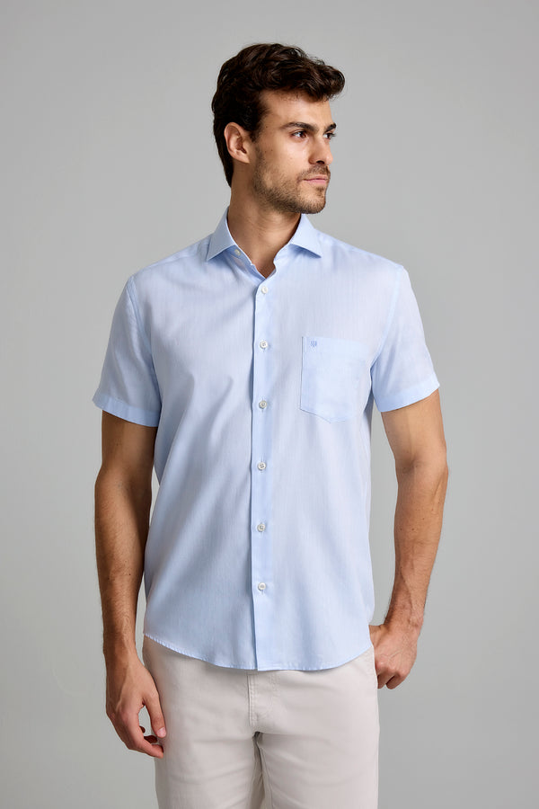 Camisa Manga Curta com Bolso Algodão Egípcio Comfort - Azul Claro
