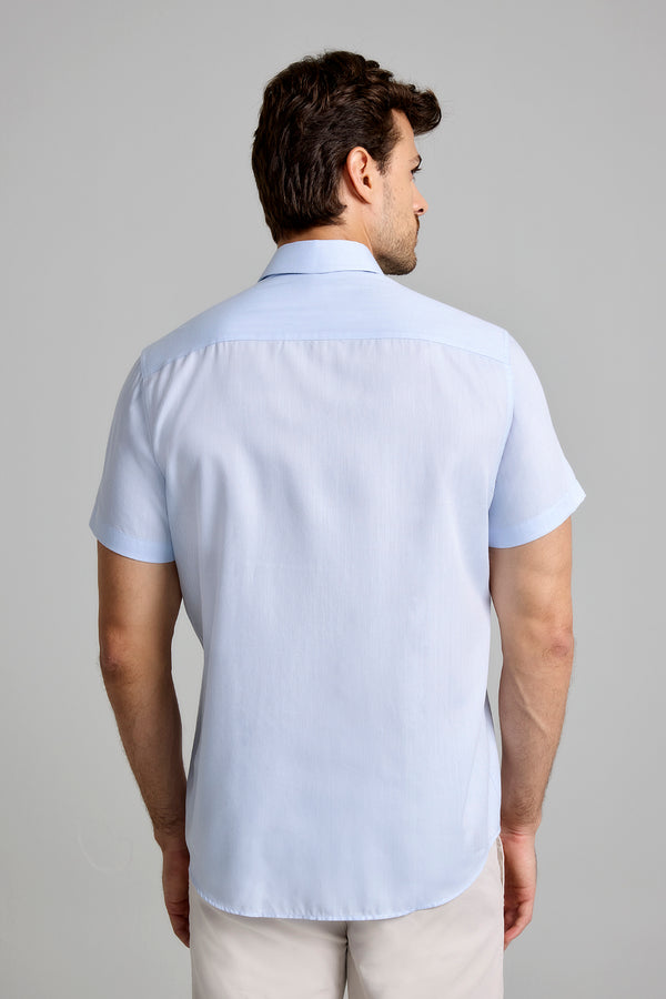 Camisa Manga Curta com Bolso Algodão Egípcio Comfort - Azul Claro