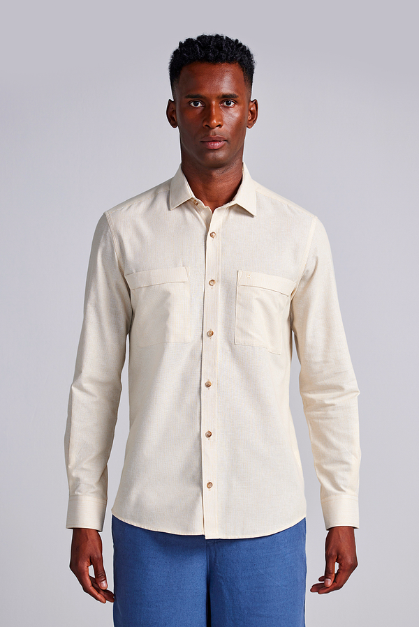 Camisa com Bolso Comfort Listrada - Amarelo