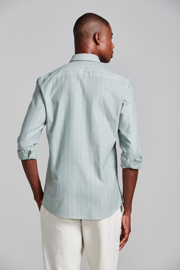 Camisa Slim Fit Listrada - Verde