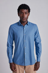 Camisa Slim Fit Listrada - Azul