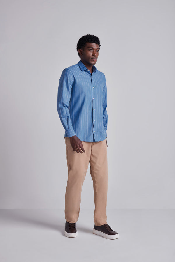 Camisa Slim Fit Listrada - Azul