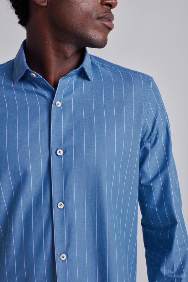 Camisa Slim Fit Listrada - Azul