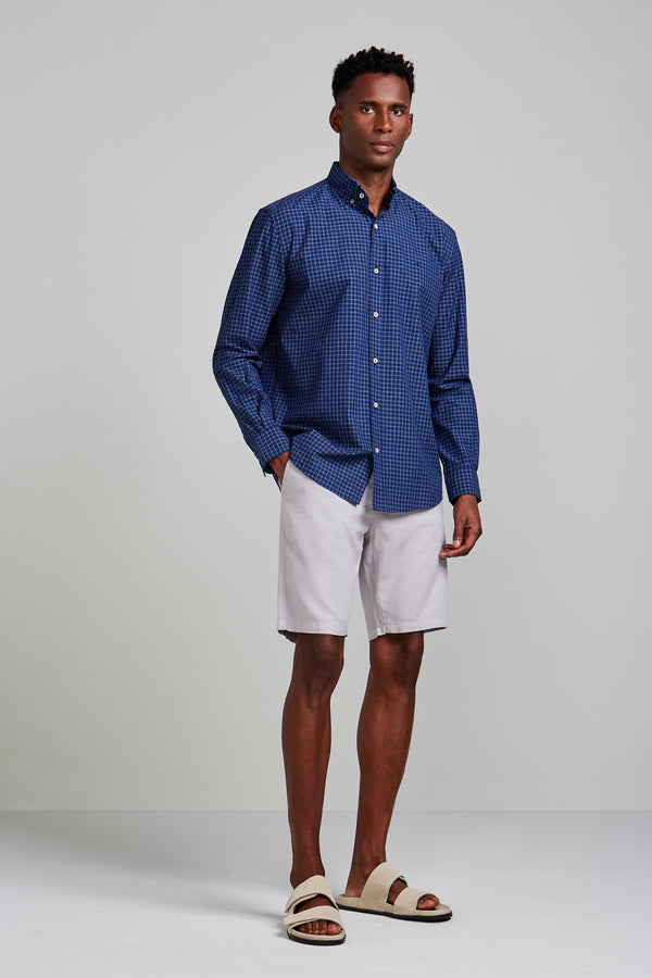 Camisa Jeans Comfort Listrada - Azul Marinho