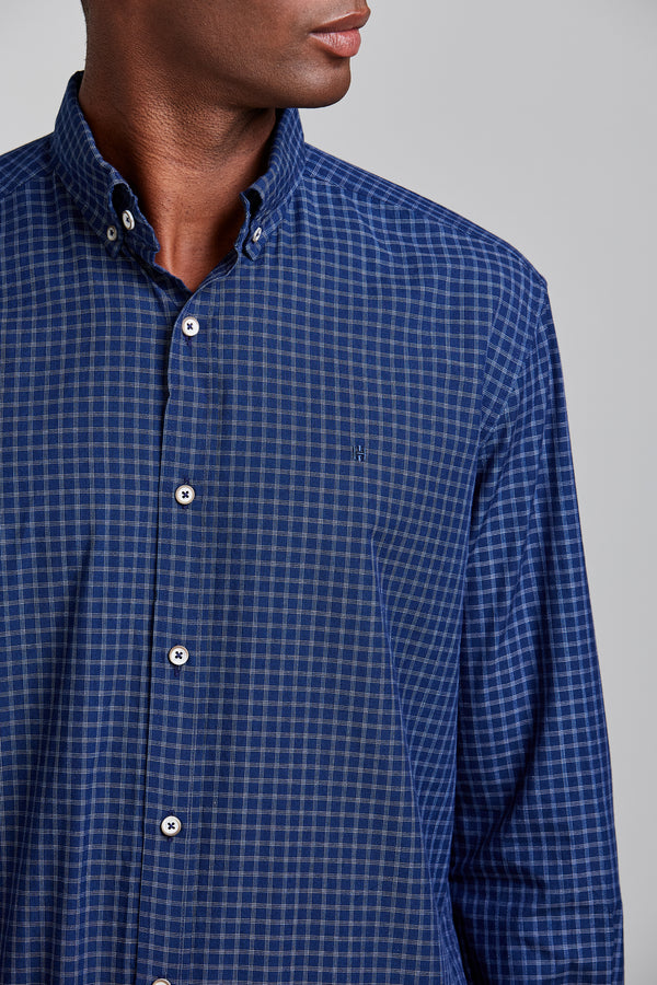 Camisa Jeans Comfort Listrada - Azul Marinho