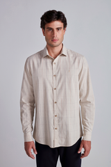 Camisa Slim Fit Listrada - Bege