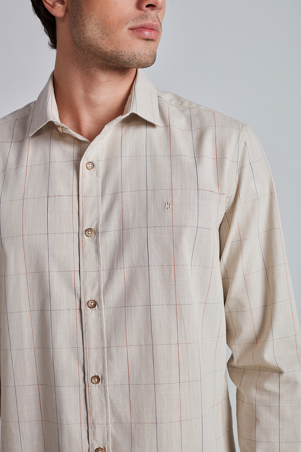 Camisa Slim Fit Listrada - Bege
