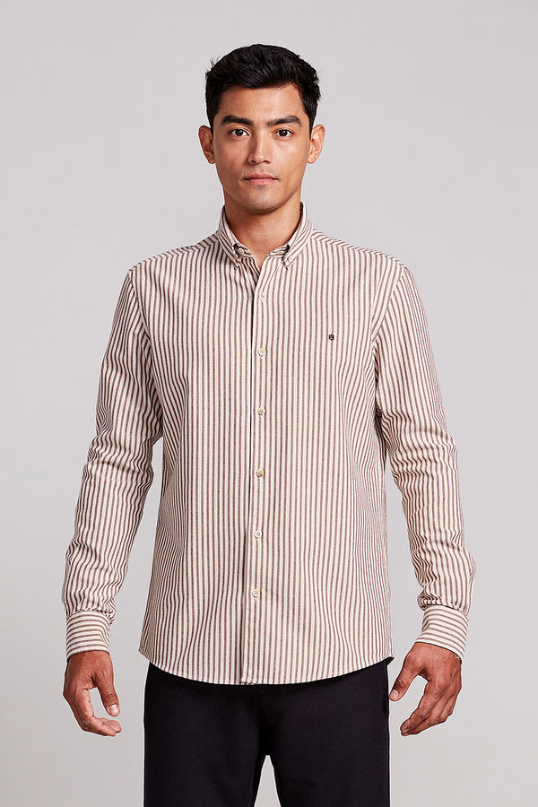 Camisa Slim Fit Listrada - Marrom