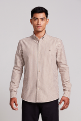 Camisa Slim Fit Listrada - Marrom
