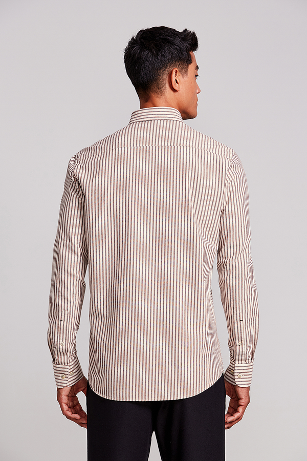 Camisa Slim Fit Listrada - Marrom