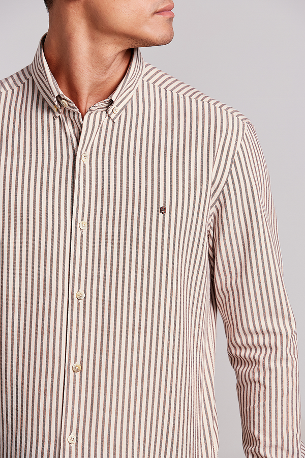 Camisa Slim Fit Listrada - Marrom
