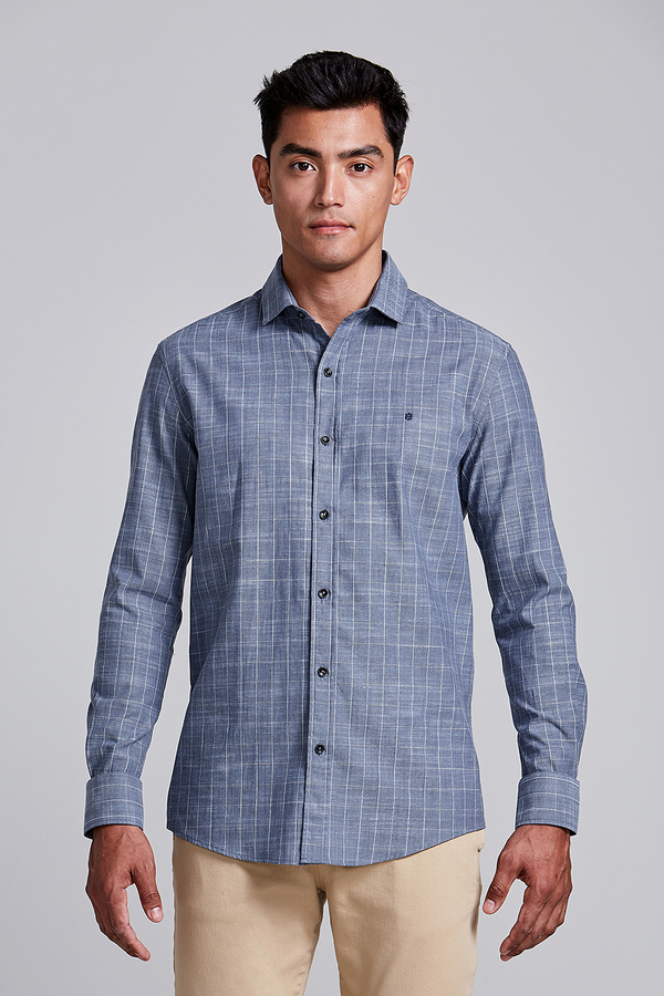 Camisa Comfort Listrada - Azul Medio