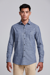 Camisa Comfort Listrada - Azul Medio