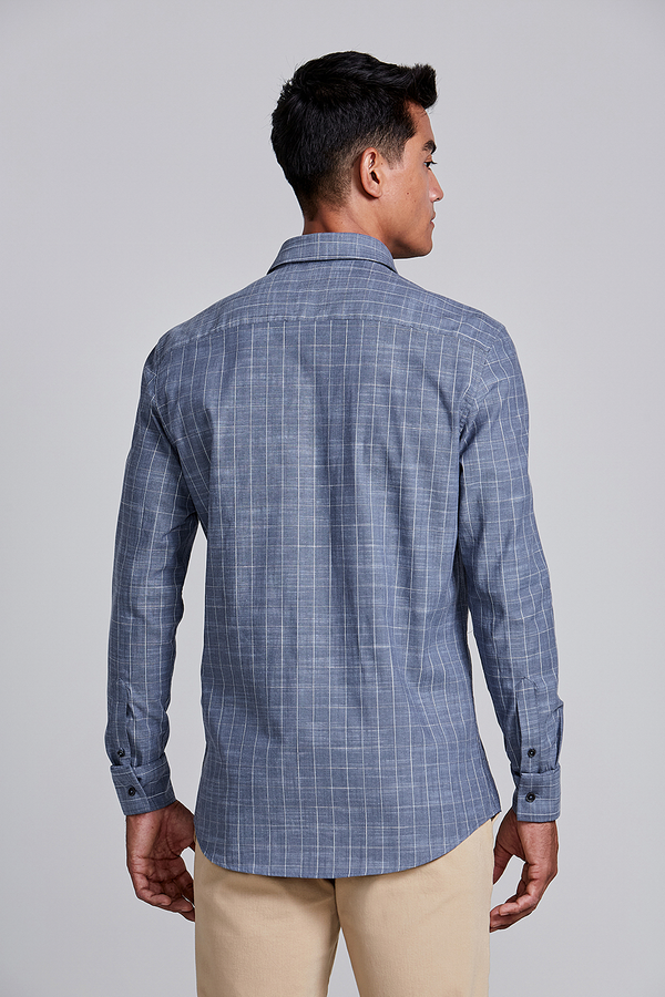 Camisa Comfort Listrada - Azul Medio