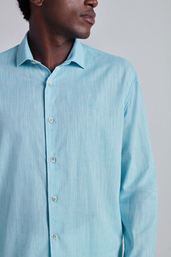 Camisa Lisa Slub Comfort - Azul Claro