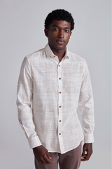 Camisa Slub Slim Fit - Bege Areia