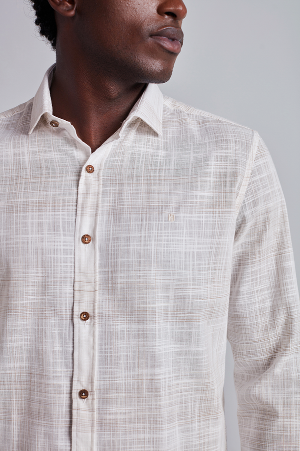 Camisa Slub Slim Fit - Bege Areia
