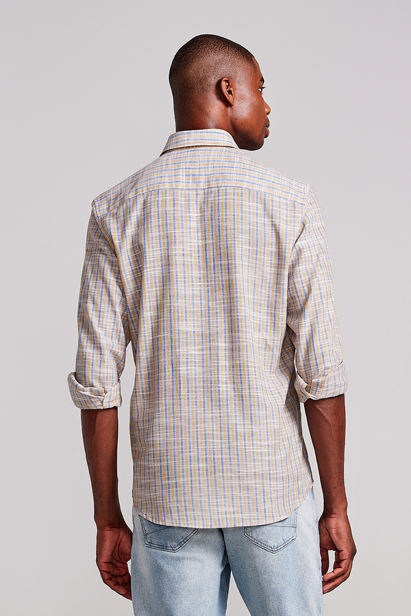 Camisa Slim Fit Listrada - Laranja