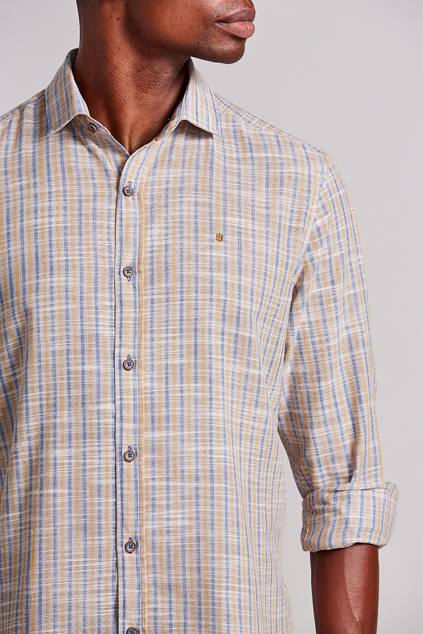 Camisa Slim Fit Listrada - Laranja