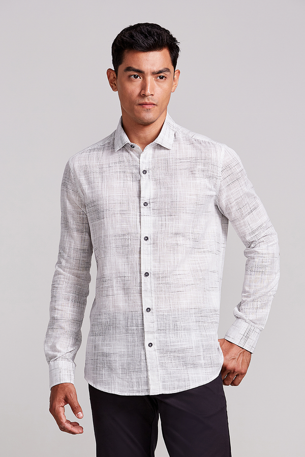 Camisa Slim Fit Listrada - Branco