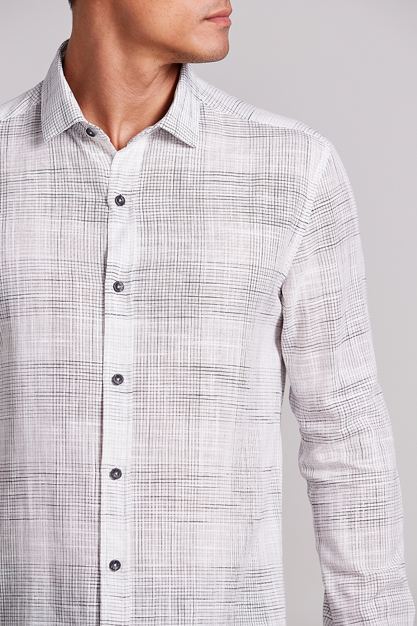 Camisa Slim Fit Listrada - Branco