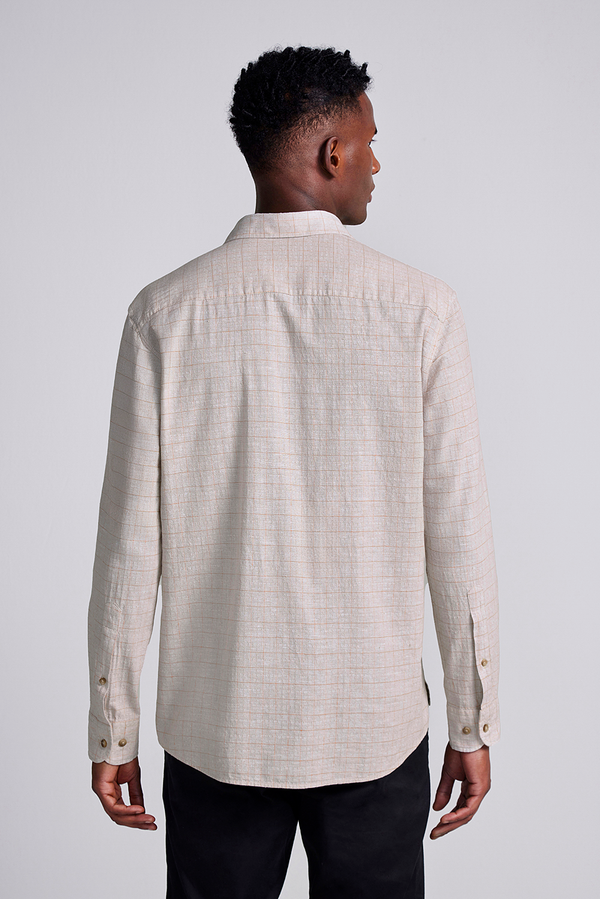 Camisa Linen Blend Comfort Listrada - Bege