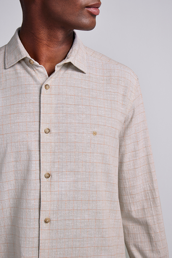 Camisa Linen Blend Comfort Listrada - Bege