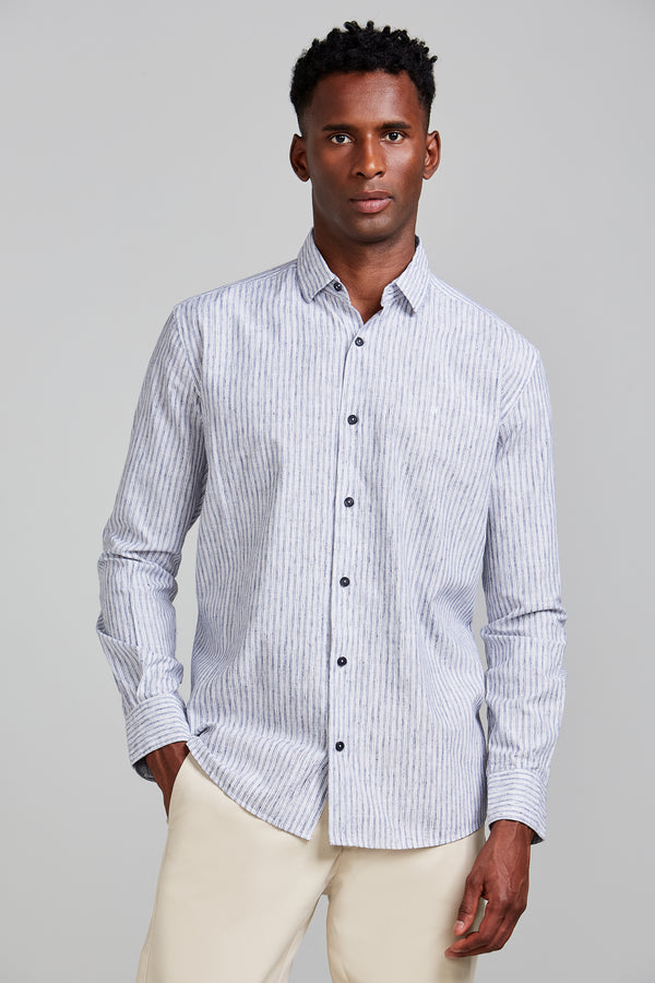 Camisa Slub Comfort Listrada - Azul