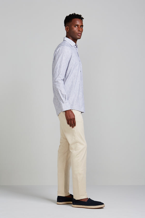 Camisa Slub Comfort Listrada - Azul