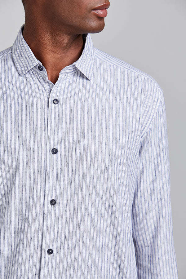 Camisa Slub Comfort Listrada - Azul