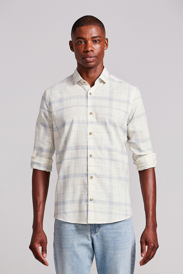 Camisa Slim Fit Listrada - Bege