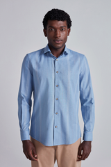 Camisa Slim Fit Listrada - Azul