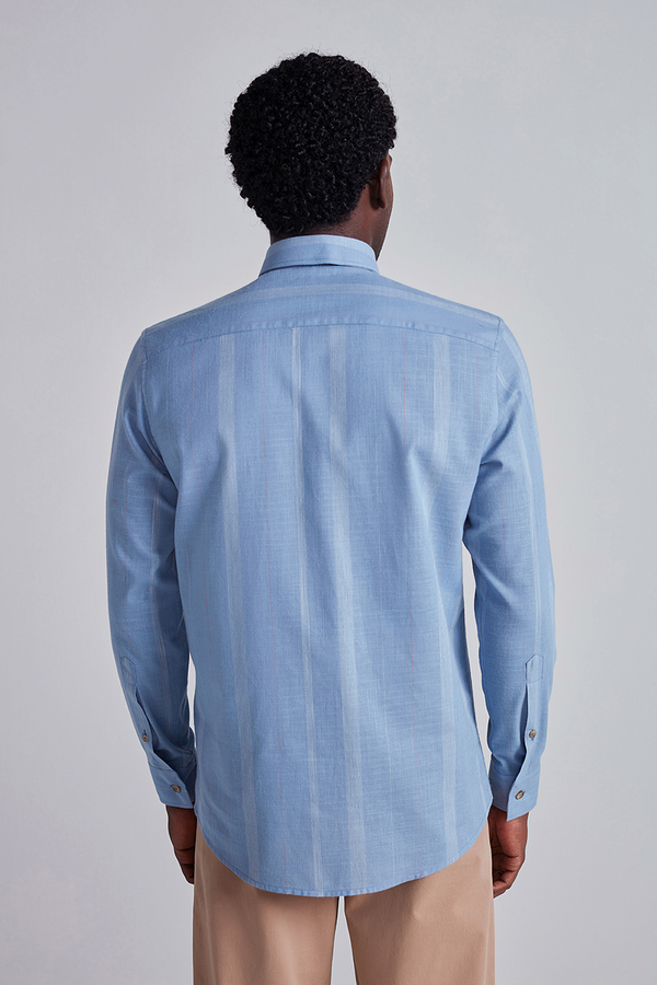 Camisa Slim Fit Listrada - Azul