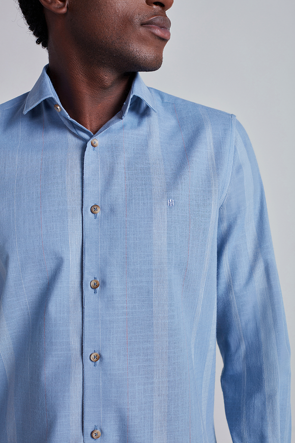 Camisa Slim Fit Listrada - Azul