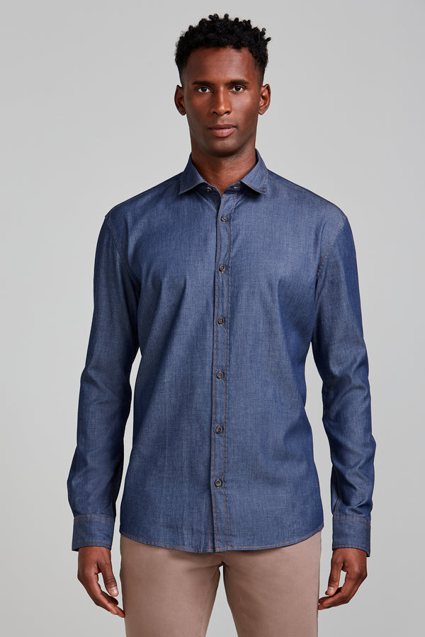 Camisa em Algodão Pima Jeans Comfort - Lavagem Escura