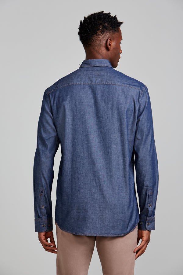 Camisa em Algodão Pima Jeans Comfort - Lavagem Escura
