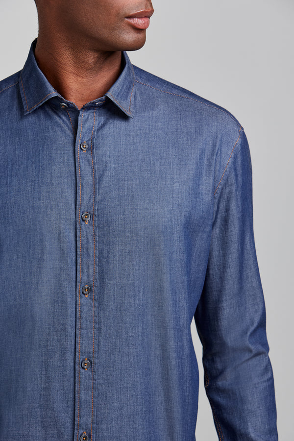 Camisa em Algodão Pima Jeans Comfort - Lavagem Escura