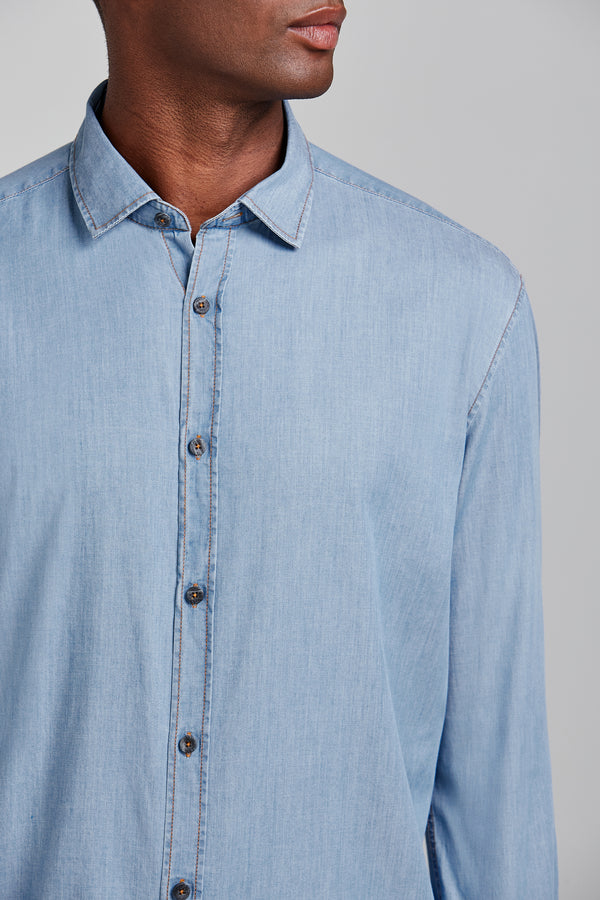 Camisa em Algodão Pima Jeans Comfort - Lavagem Media
