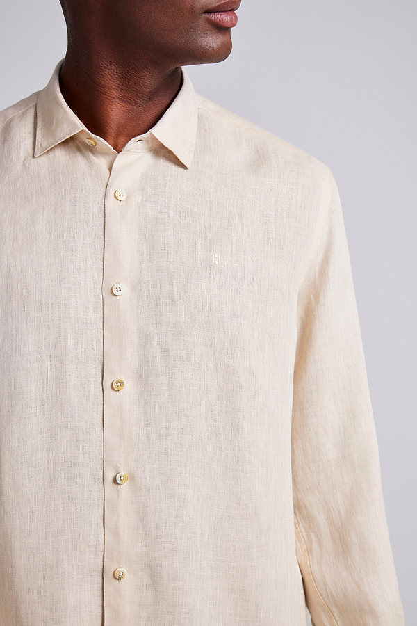 Camisa Lisa Linho Comfort - Bege Areia