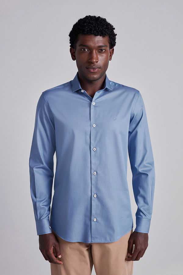 Camisa Lisa Linho Comfort - Azul