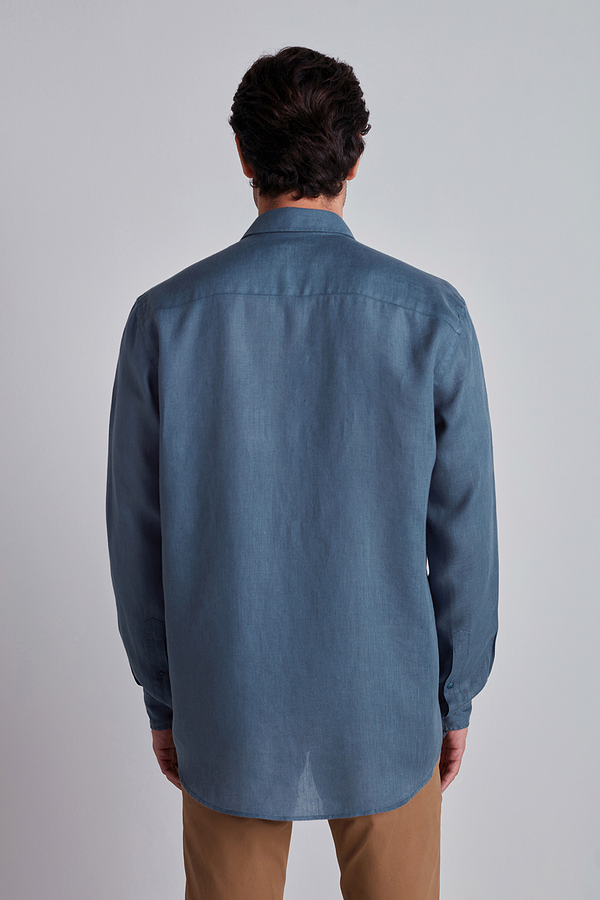 Camisa Lisa Linho Comfort - Azul