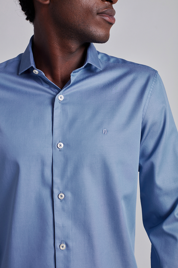 Camisa Lisa Linho Comfort - Azul
